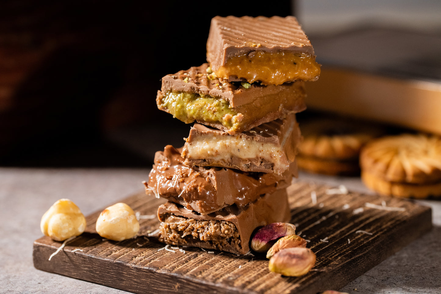 Mini Bars, Max Indulgence [5 mini 500gm bars ]- Pistachi , Lotus , Nuttela ,Coffee , Beuno Kunagfa mini bars [50gm]